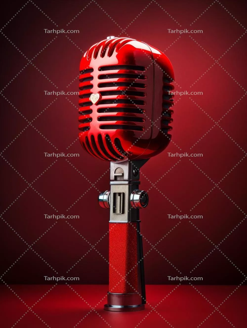 عکس میکروفون رترو بر روی پس زمینه قرمز: نمادی از هنر و خلاقیت
