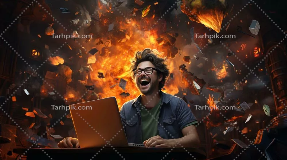 عکس مردی با هدفون در حال بازی آنلاین با لپ تاپ و مفهوم کار از راه دور