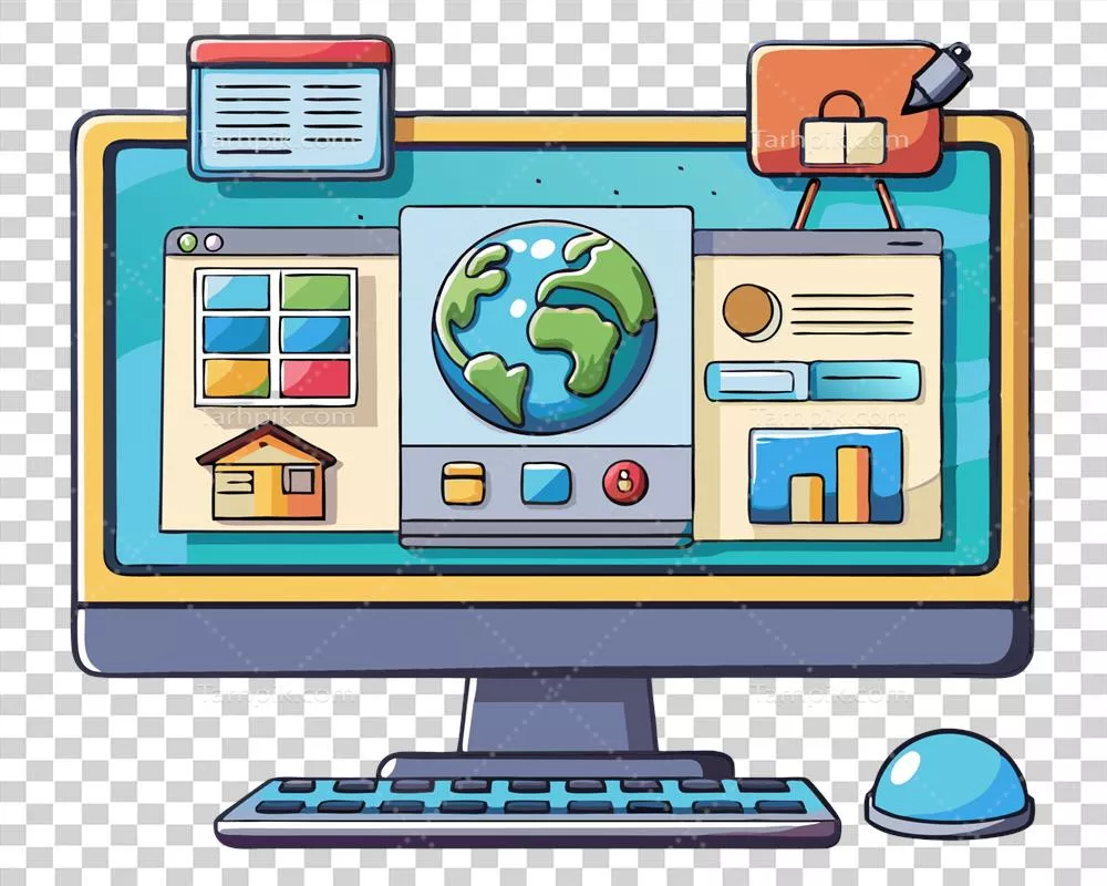 عکس دوربری تصویری خلاقانه از یک صفحه نمایش کامپیوتری به سبک کارتون