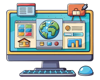 عکس دوربری تصویری خلاقانه از یک صفحه نمایش کامپیوتری به سبک کارتون