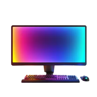 عکس دوربری نمایشگر کامپیوتری با صفحه نمایش رنگین کمانی و جذاب