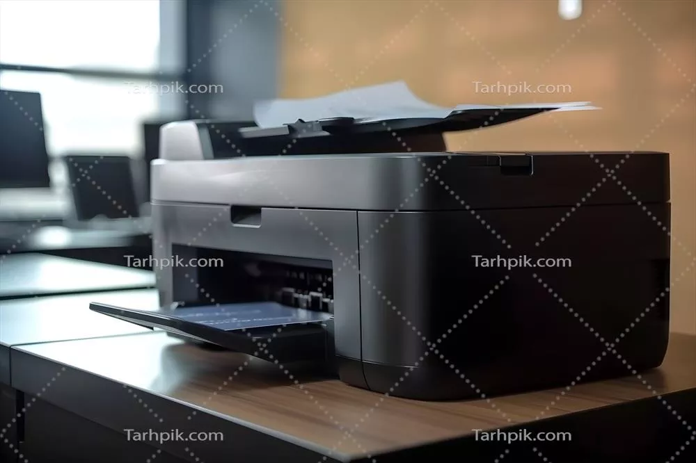 عکس پرینتر و اسکنر مدرن در محیط اداری با طراحی زیبا و کارآمد