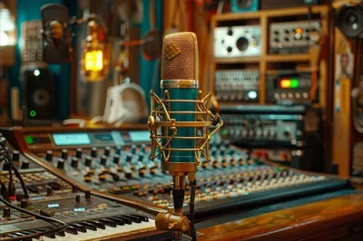 عکس میکروفن حرفه ای برای استودیو و پادکست با کیفیت صدای عالی