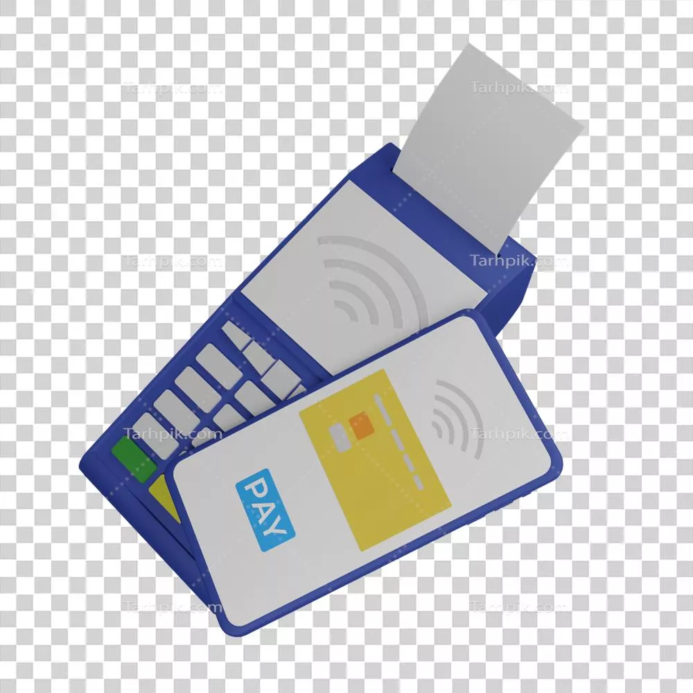عکس دوربری دستگاه پرداخت بی سیم 3D NFC و ترمینال POS برای تراکنش های بانکی