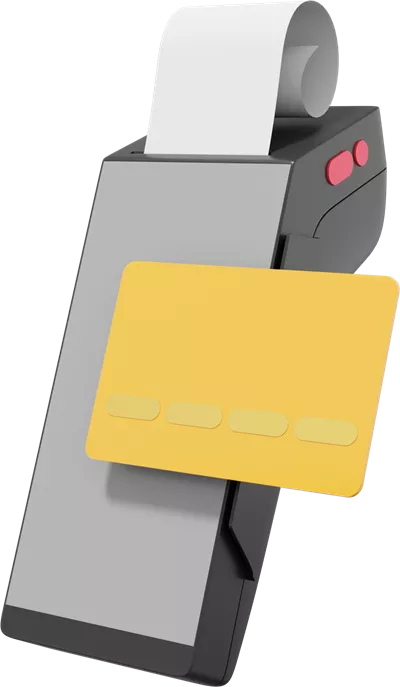 عکس دوربری مدل سه بعدی دستگاه پرداخت با قابلیت NFC و رسید کاغذی در پس زمینه شفاف