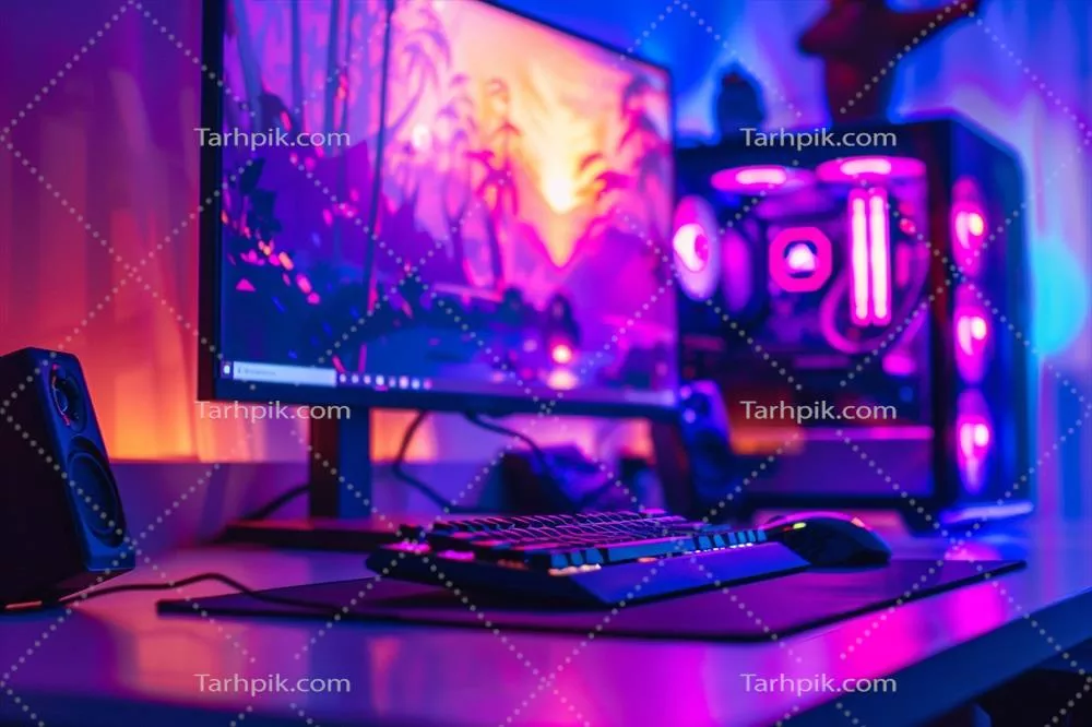 عکس کامپیوتر گیمینگ دسکتاپ با طراحی مدرن و فناوری پیشرفته