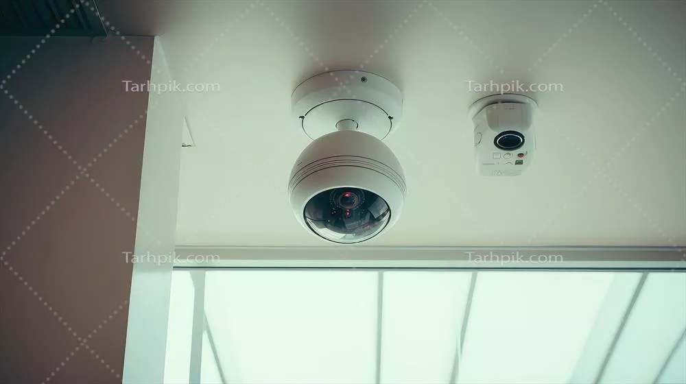 عکس تصویری از دوربین مداربسته هوشمند در محیط اداری با جزئیات دقیق