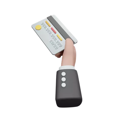 عکس دوربری مدل سه بعدی دست holding کارت پرداخت دبیت برای طراحی های آنلاین و تجارت الکترونیک