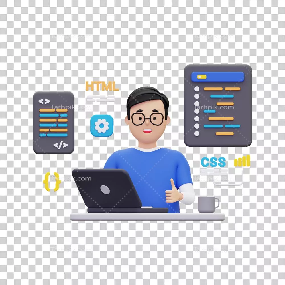 عکس دوربری توسعه دهنده وب سه بعدی در حال کار بر روی لپ تاپ - تصویر جذاب