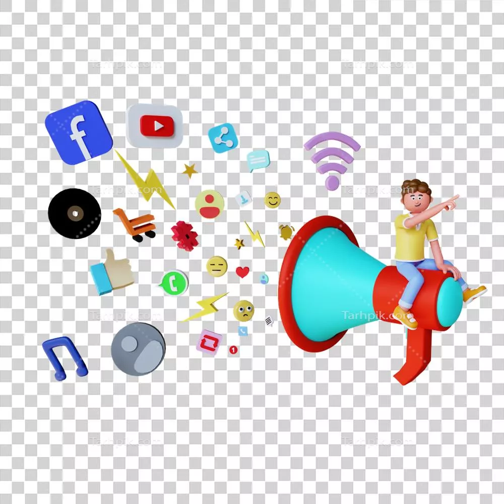 عکس دوربری شخصیت سه بعدی در حال انجام بازاریابی دیجیتال به شیوه ای خلاقانه