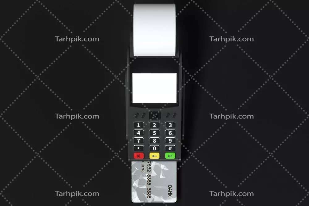عکس مدل سه بعدی دستگاه کارتخوان با پس زمینه مشکی و طراحی مدرن
