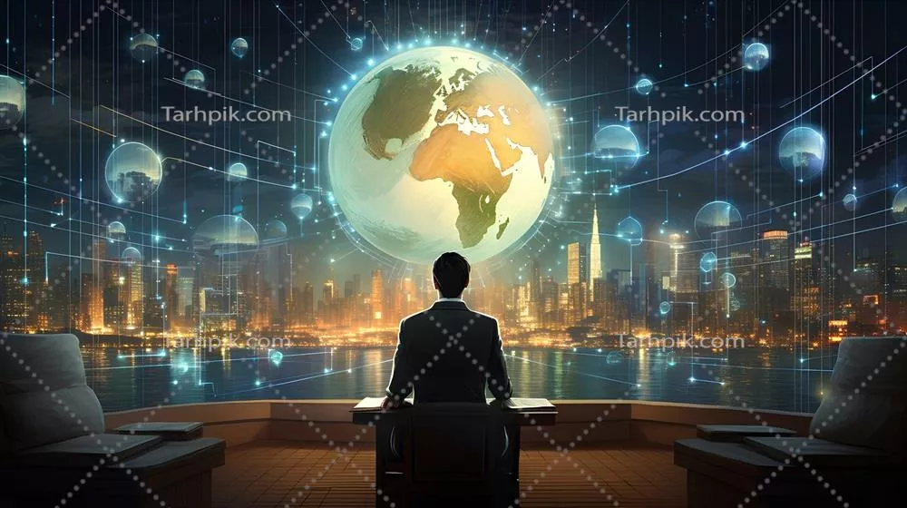 عکس مفهوم جهانی کسب و کار در عصر اینترنت و هنر تولیدی با هوش مصنوعی