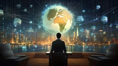 عکس مفهوم جهانی کسب و کار در عصر اینترنت و هنر تولیدی با هوش مصنوعی