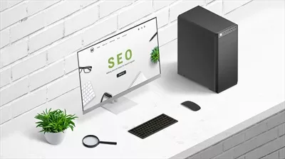 عکس مفاهیم بهینه سازی موتور جستجو با نمایش وب سایت شرکتی در محیط اداری