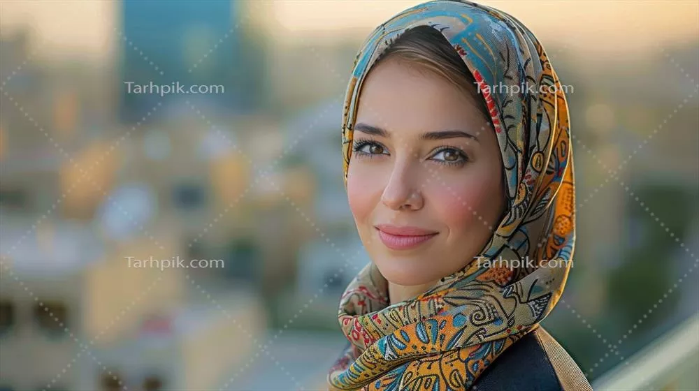 عکس زنی با حجاب و شال زیبا در حالتی هنری و خاص