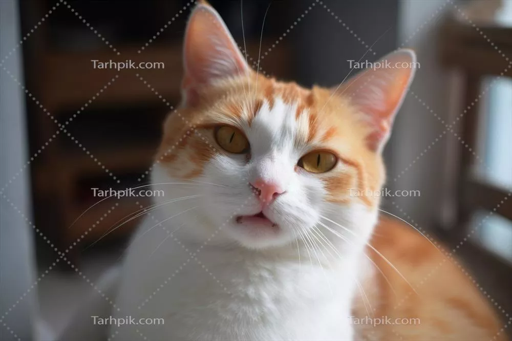 پرتره‌ای از گربه جذاب که به خاطر عمیق نگاه می‌کند و بچه‌گربه زیبا را می‌بیند