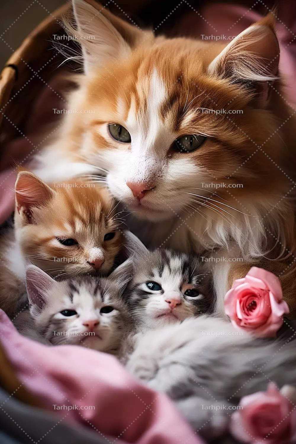 لحظهای دلگرمکننده از یک مادر گربه که به آرامی بچهگربههایش را در آغوش میکشد