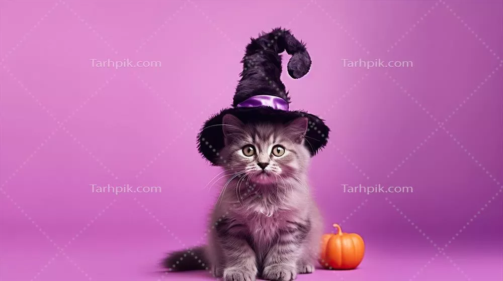 تم Halloween با موضوع گربه‌های دوست‌داشتنی روی زمینه‌ی جداگانه - مفهوم هالووین با فناوری تولید هوش مصنوعی