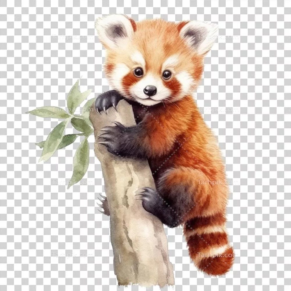 نقاشی آبرنگ از پانداهای قرمز با پس زمینه شفاف به سبک دیجیتال
