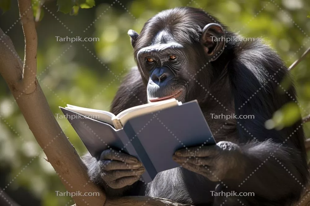 کتابی باز با کارتون حیوانات در حال بازی در پارکی زیر درختی بزرگ