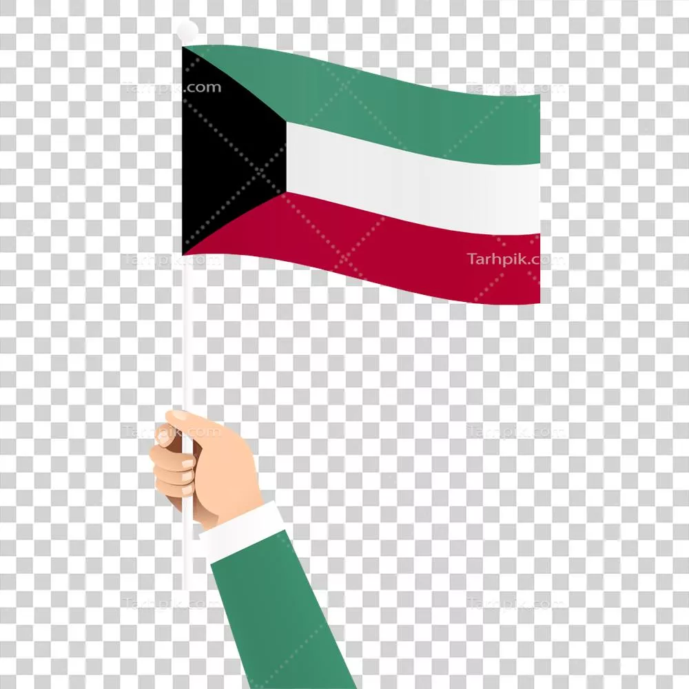 نگهداری پرچم ملی کویت با دستان، تصویر ساده و شفاف