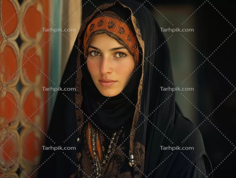 تصویر قدیمی یک زن عرب از اوایل قرن 20 به رنگ زنده و جذاب