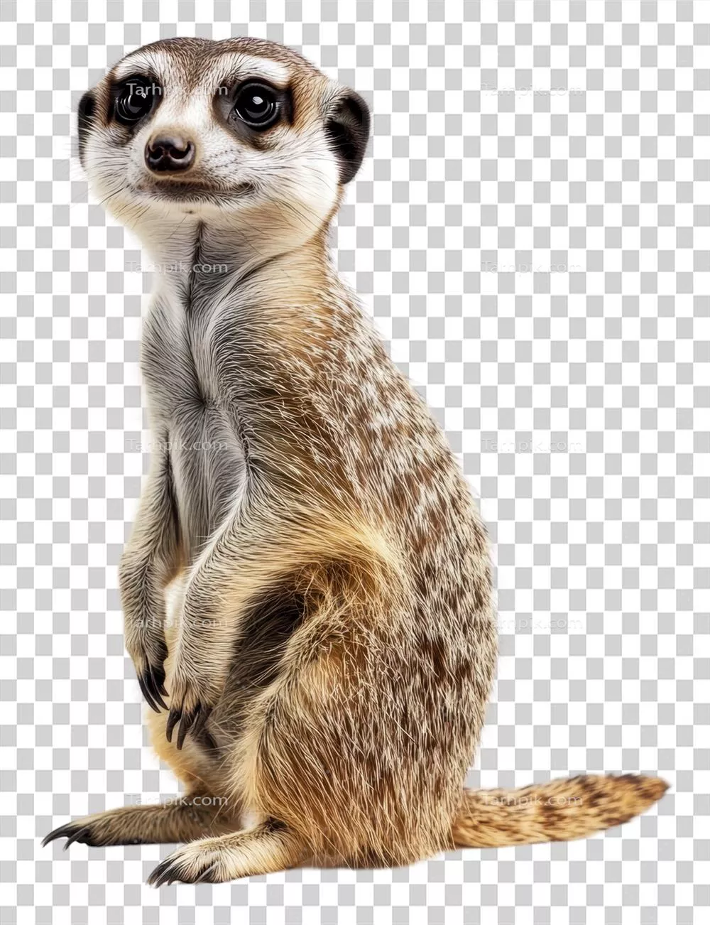 مانی که از یک مریکات کنجکاو در حال ایستادن به‌صورت عمودی در نور روشن عکس برداری شده است