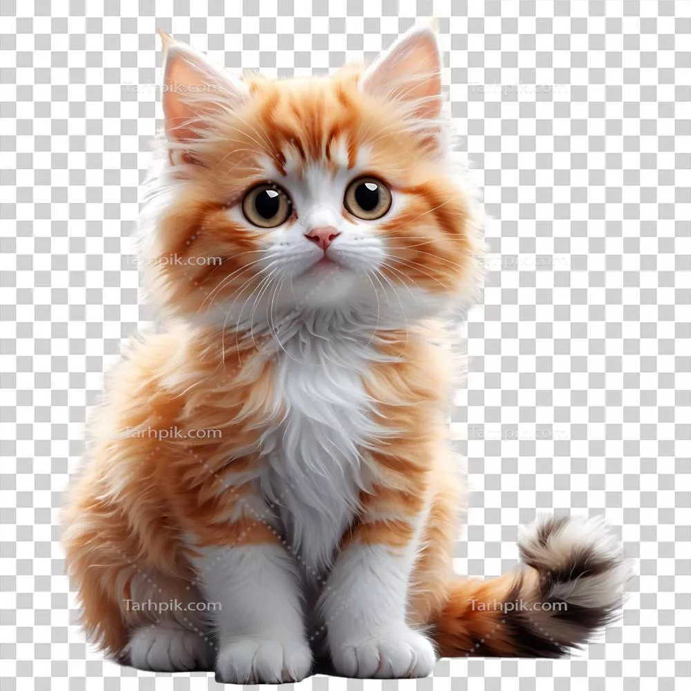 گربه زرد جالب با پس‌زمینه شفاف برای طراحی‌های حیوانات خانگی