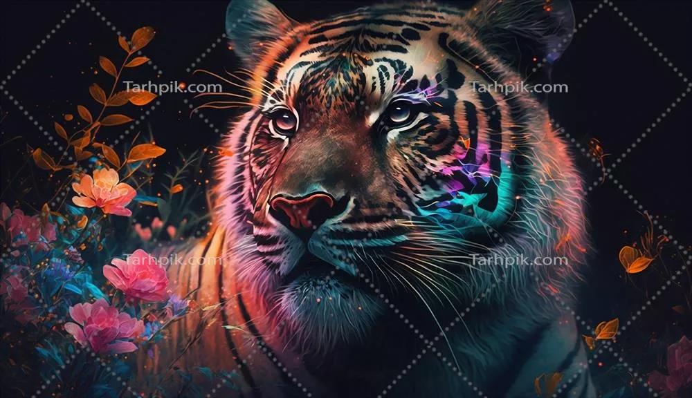 پرتره انتزاعی حیوان با رنگهای شاد و دو تصاویری از نقاشی با استفاده از هوش مصنوعی