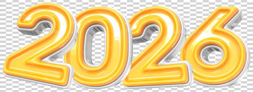 سال نو 2026: طراحی سه‌بعدی شاد به رنگ‌های زرد و سفید