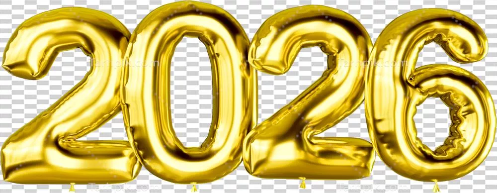 دکوراسیون جشن سال نو 2026 با بادکنک‌های طلایی و طراحی اینفوگرافیک