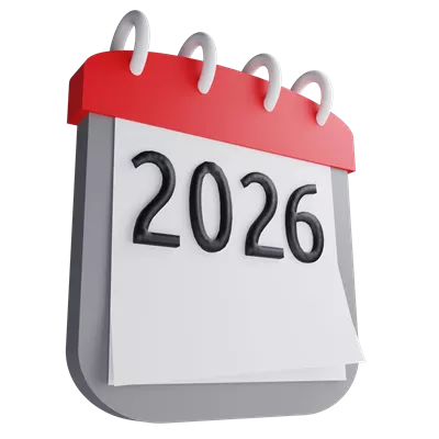 نماد تقویم سال نو 2026 با طراحی سه بعدی و پس زمینه شفاف