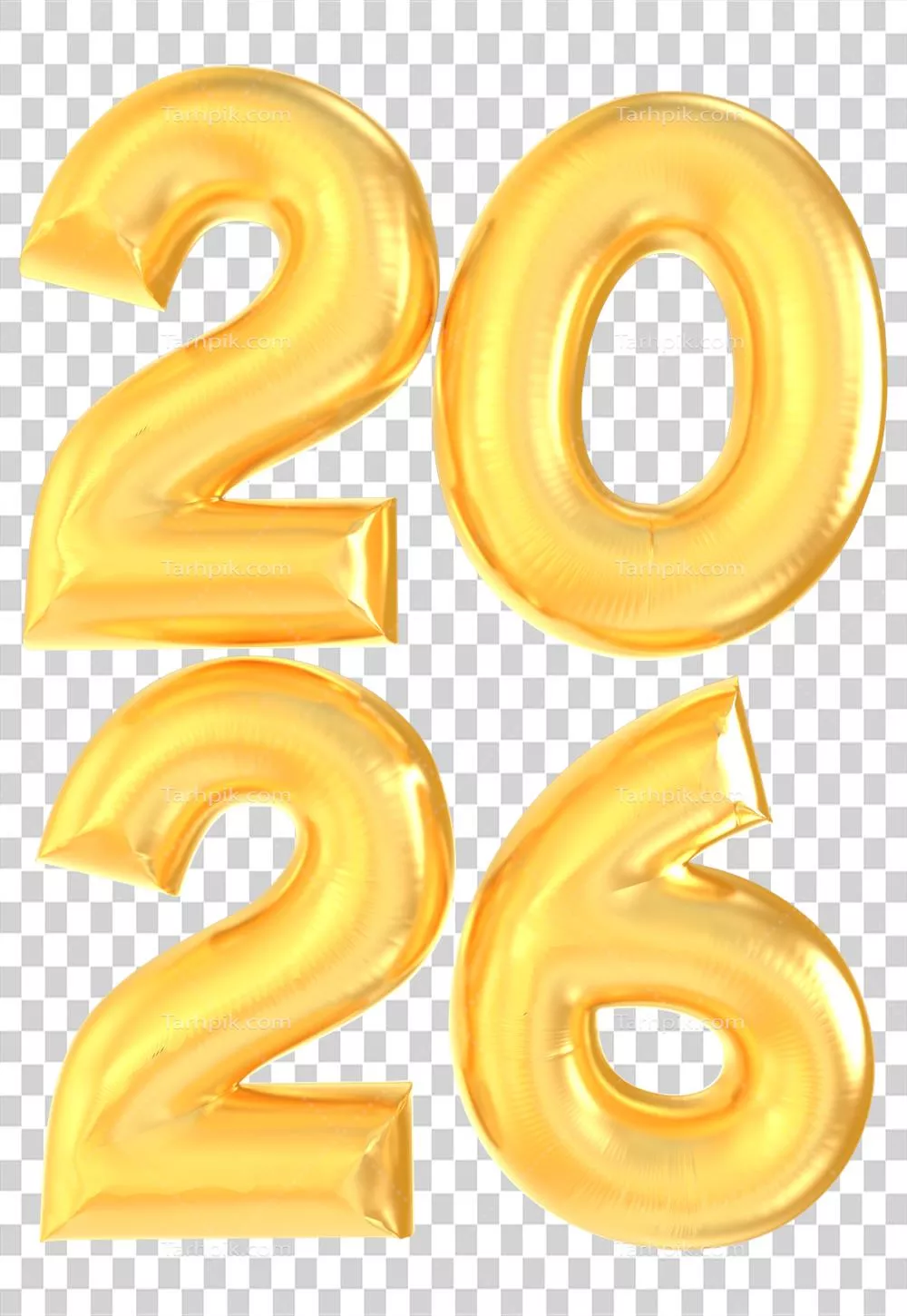 رندر سه بعدی عدد 2026 به رنگ طلایی و طراحی زیبا و مدرن