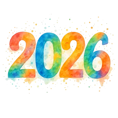 طراحی آبرنگی زنده و رنگارنگ با موضوع سال 2026 به سبک خاص