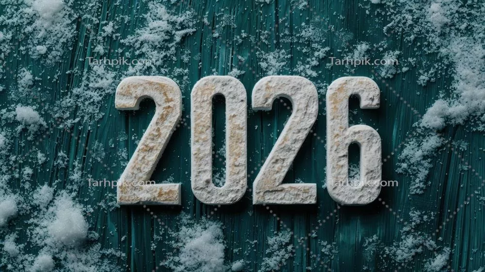 زمستان برفی 2026: نوشته‌ای بر روی زمینه چوبی زیبا