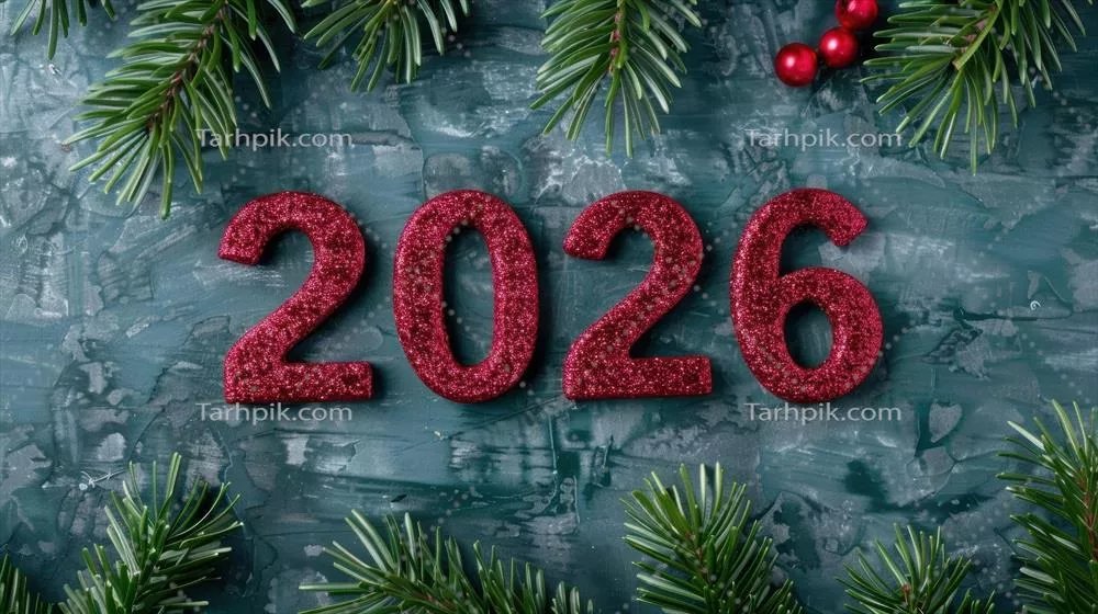 شمارههای درخشان سال جدید 2026 با شاخههای کاج برای تزئینات فصل تعطیلات