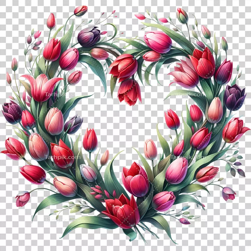 تاج گل زیبا به شکل قلب با لاله ها برای مراسم نامزدی، ازدواج و روز ولنتاین