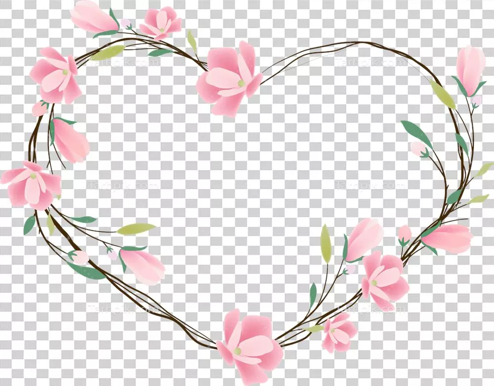 چارچوب حلقه ای قلبی با گل مگنولیا صورتی برای بنر ولنتاین