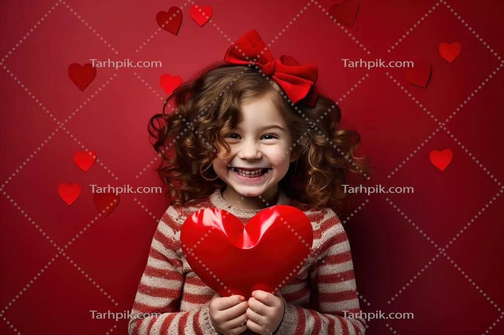 پرتره هوش مصنوعی از دختر کوچکی با قلب قرمز در مفهوم روز ولنتاین