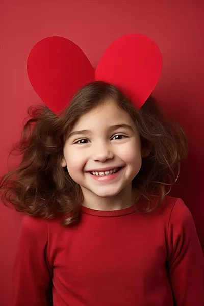 پرتره ای جذاب از دختربچهای با قلب قرمز برای روز ولنتاین