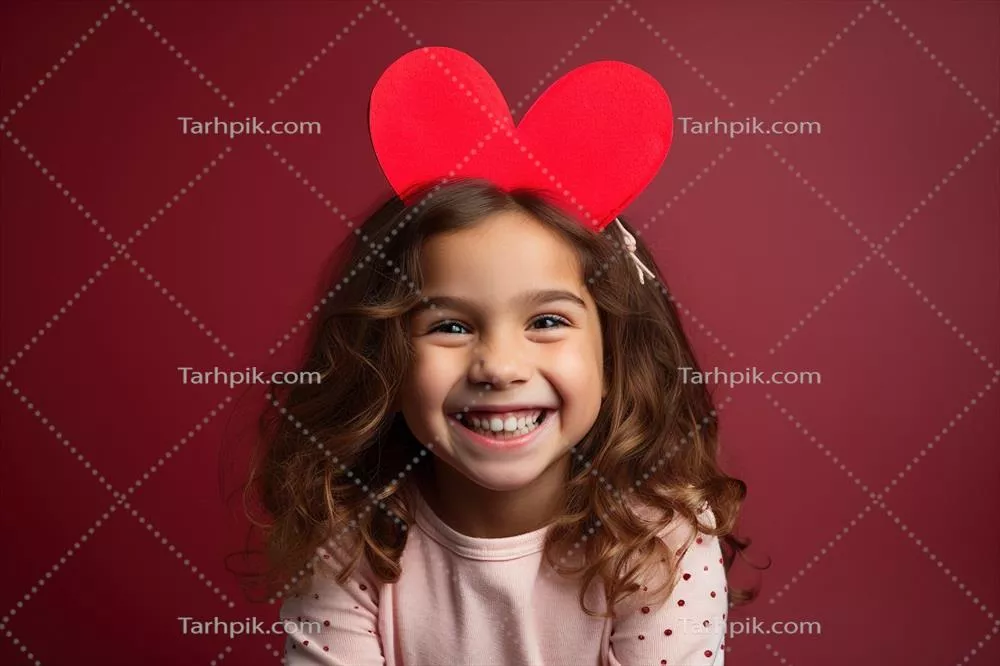 پرترهای تولید شده توسط هوش مصنوعی از یک دختر کوچک بامزه با قلب قرمز به مناسبت روز ولنتاین