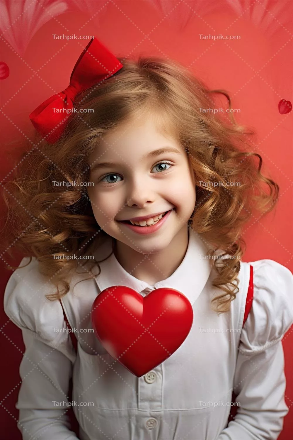 پرتره ای از دختر کوچک دوست داشتنی با قلب قرمز برای روز ولنتاین
