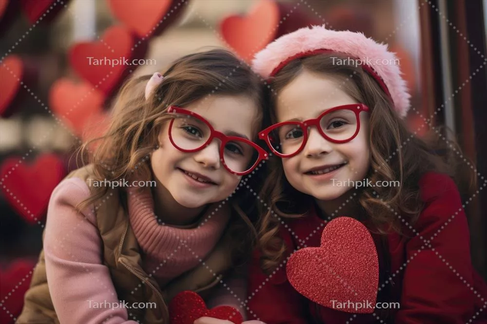 دو دختر کوچک با عینک های قلبی صورتی خلق شده با هوش مصنوعی