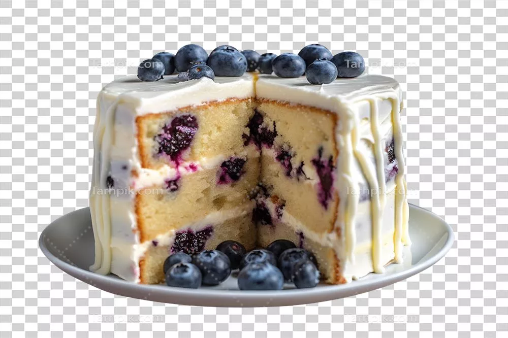 کیک خوشمزه لیمو و توتز blueberries روی پسزمینه شفاف