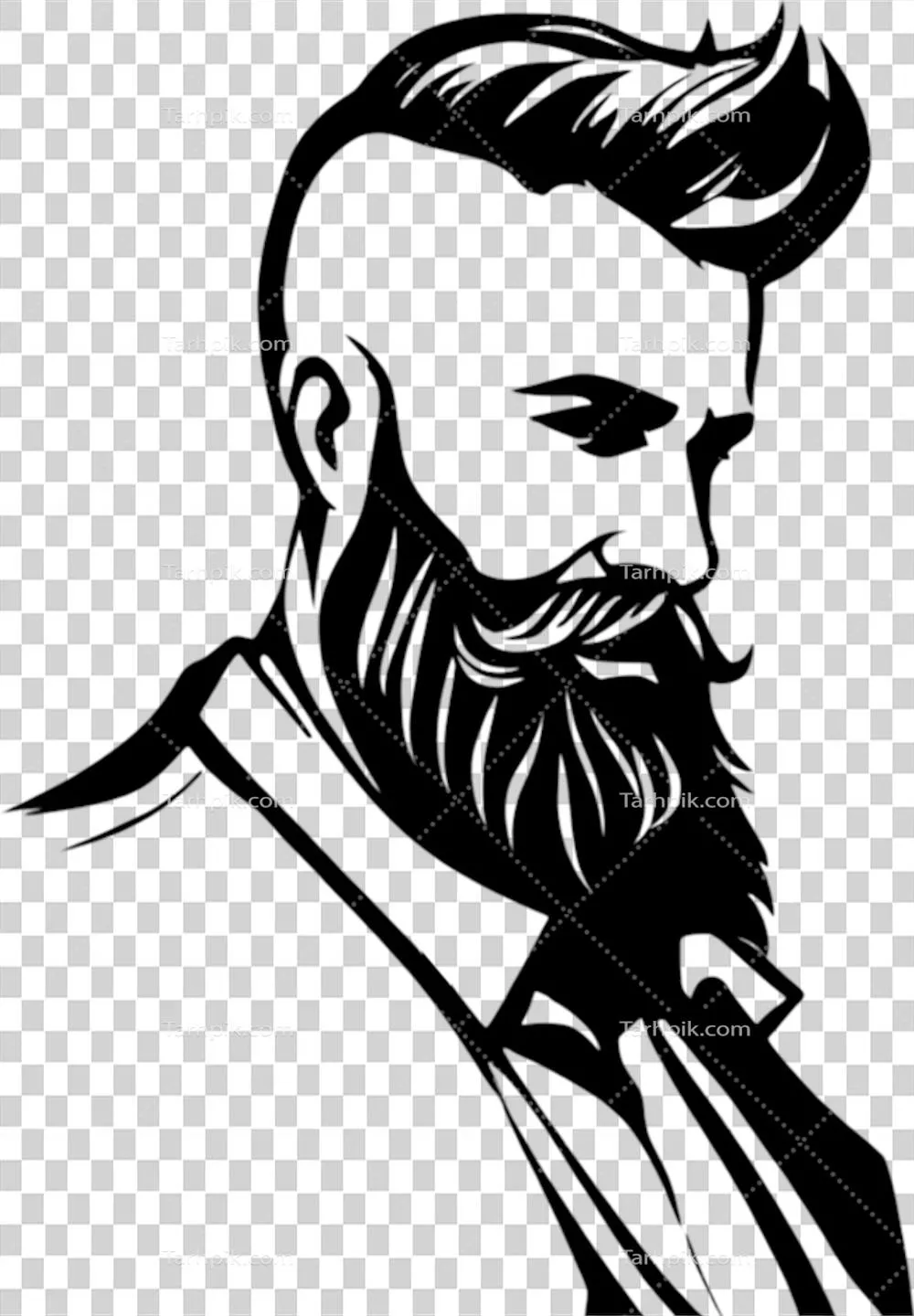 پرتره ای از مردی با ریش striking به سبک مشکی استنسیل که توسط هوش مصنوعی تولید شده است