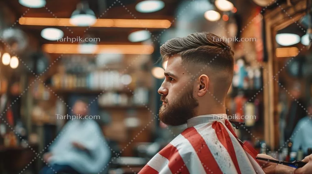 در آرایشگاه، آرایشگر جوان و خوشتیپ، برش مو به مردی خشن می‌دهد