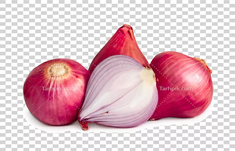 پیازهای قرمز تازه با نیمه جدا شده و سایه در فرمت فایل
