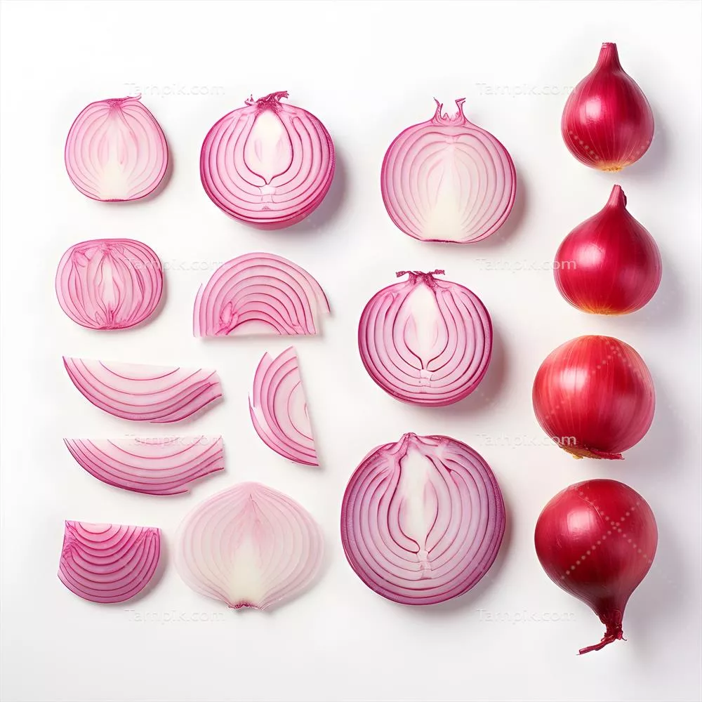 نمایش برش های پیاز: تزیینات زیبا و منظم از نمای بالا با استفاده از هوش مصنوعی