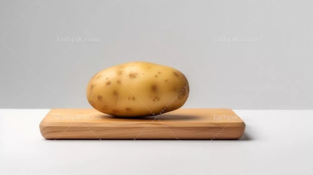 سیب‌زمینی جداشده بر روی تخته چوبی در پس‌زمینه سفید