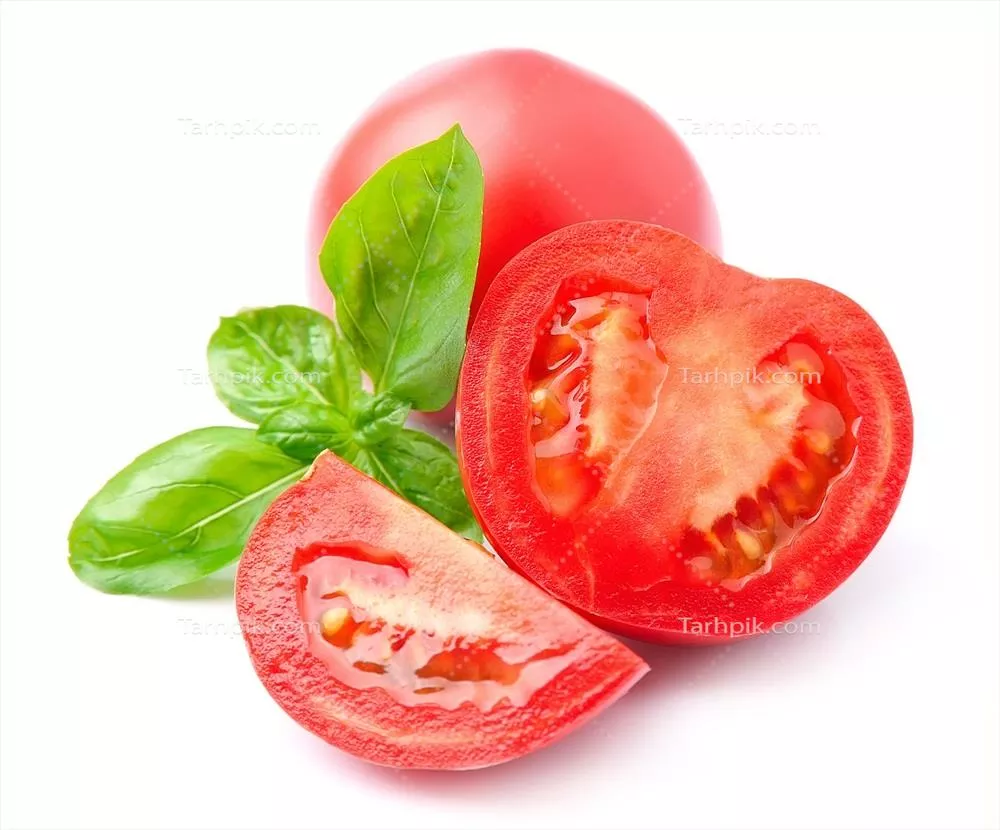 پیش غذای خوشمزه با گوجه‌فرنگی و برگ‌های ریحان تازه